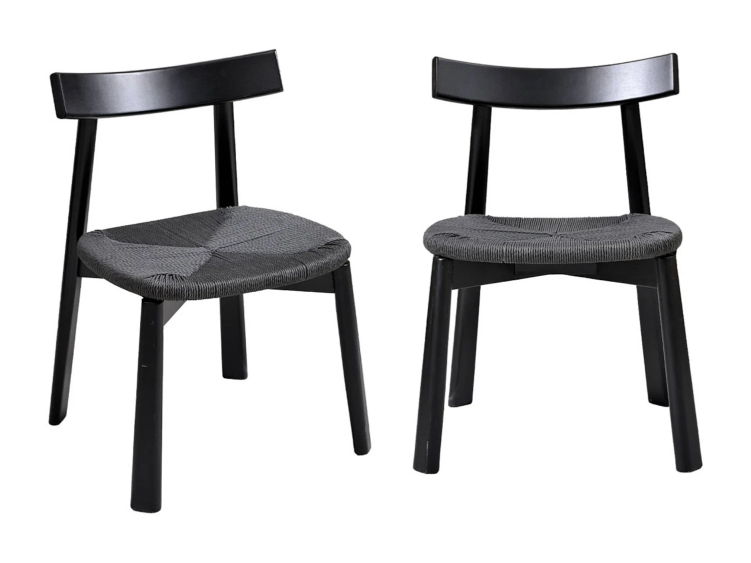 Silla escandinava de madera de hevea con asiento de cuerda, set de 2