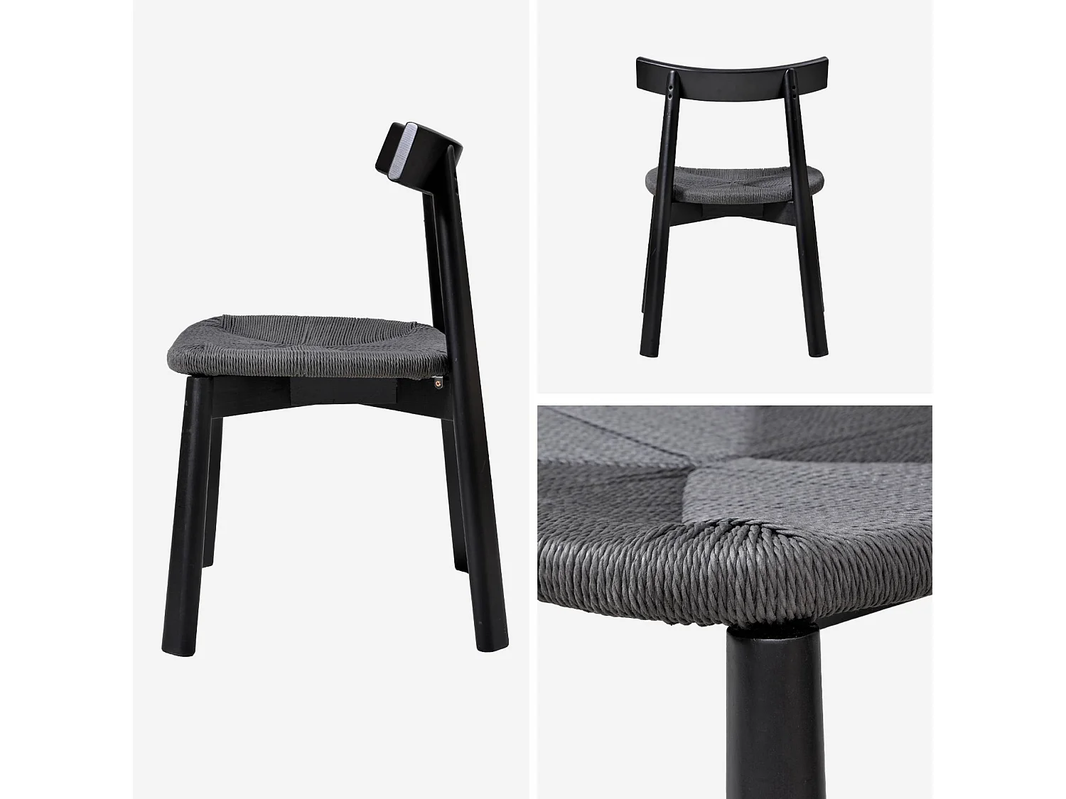 Silla escandinava de madera de hevea con asiento de cuerda, set de 2