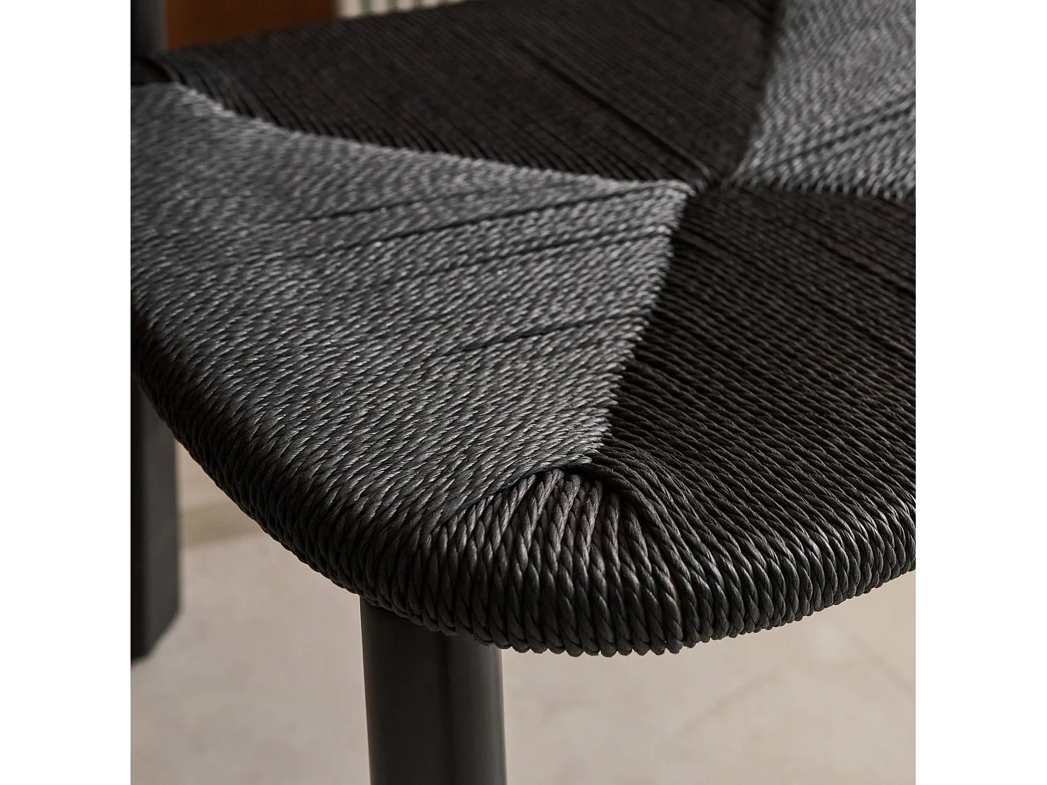 Silla escandinava de madera de hevea con asiento de cuerda, set de 2