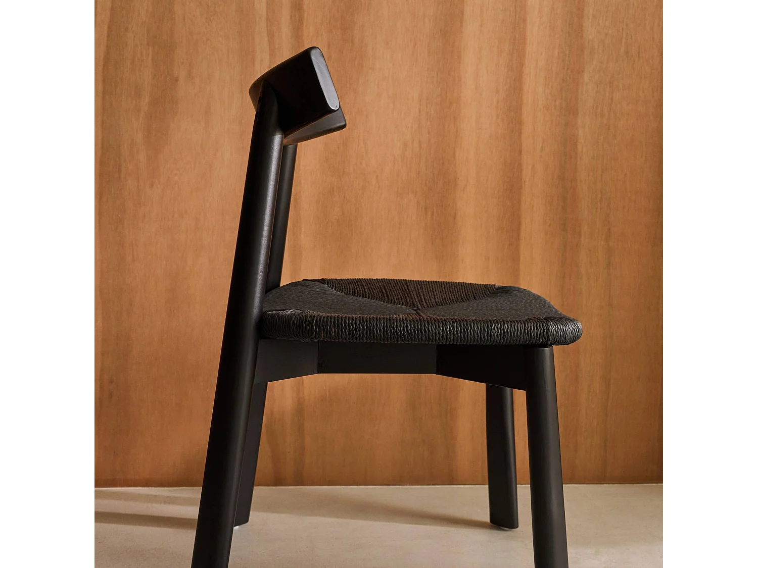 Silla escandinava de madera de hevea con asiento de cuerda, set de 2