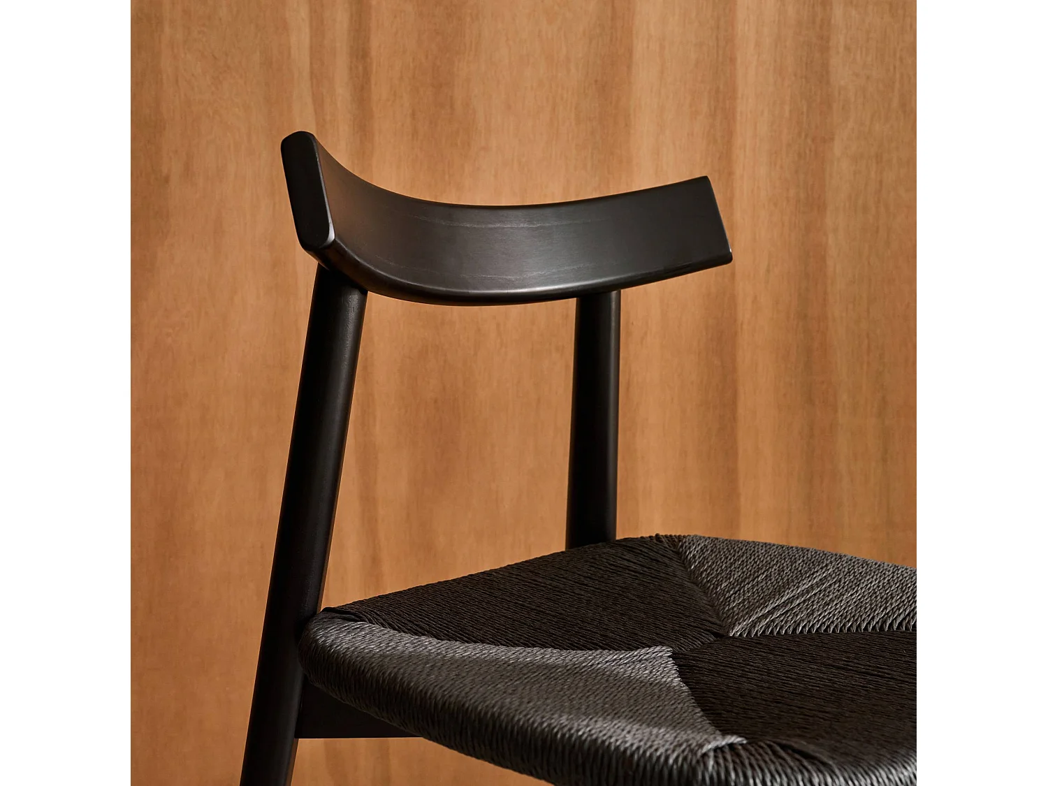 Silla escandinava de madera de hevea con asiento de cuerda, set de 2