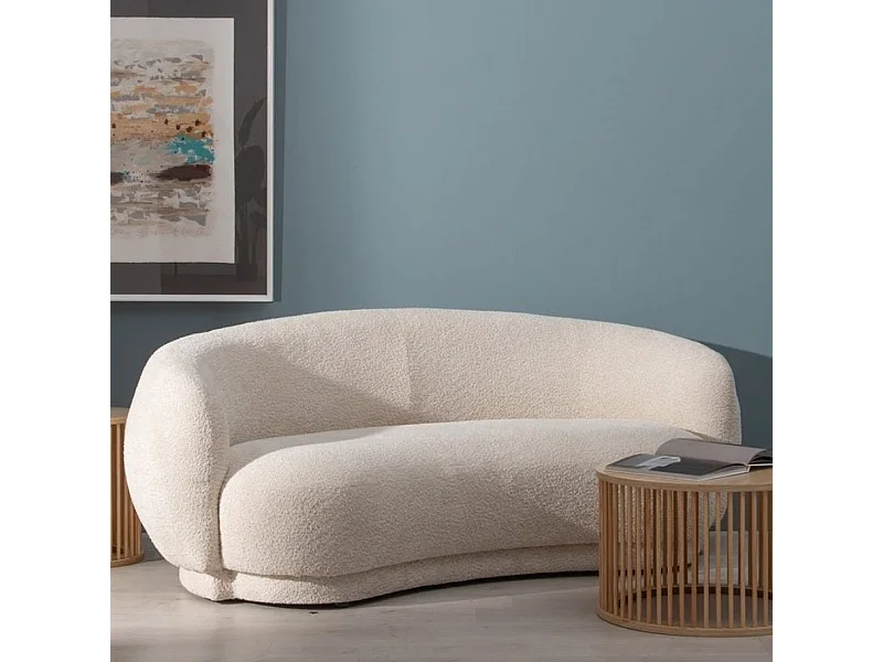 Canapé design 2 places galbé en tissu beige ZEPHIRA