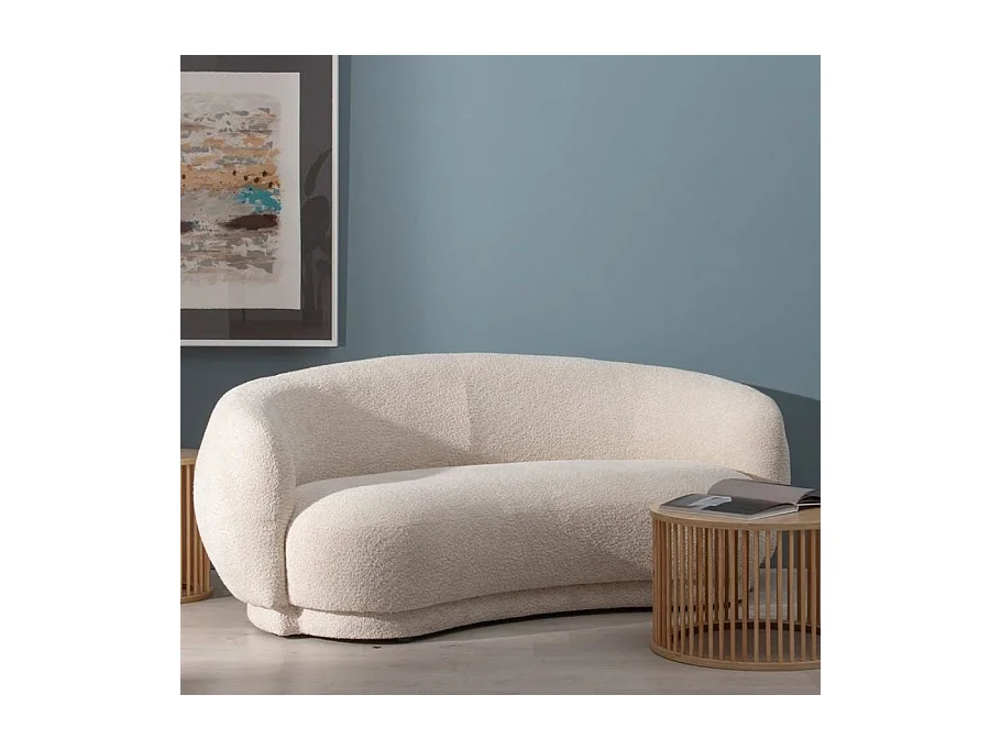 Canapé design 2 places galbé en tissu beige ZEPHIRA