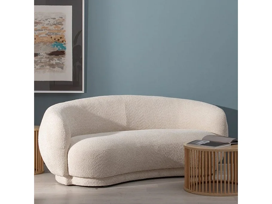 Canapé design 2 places galbé en tissu beige ZEPHIRA