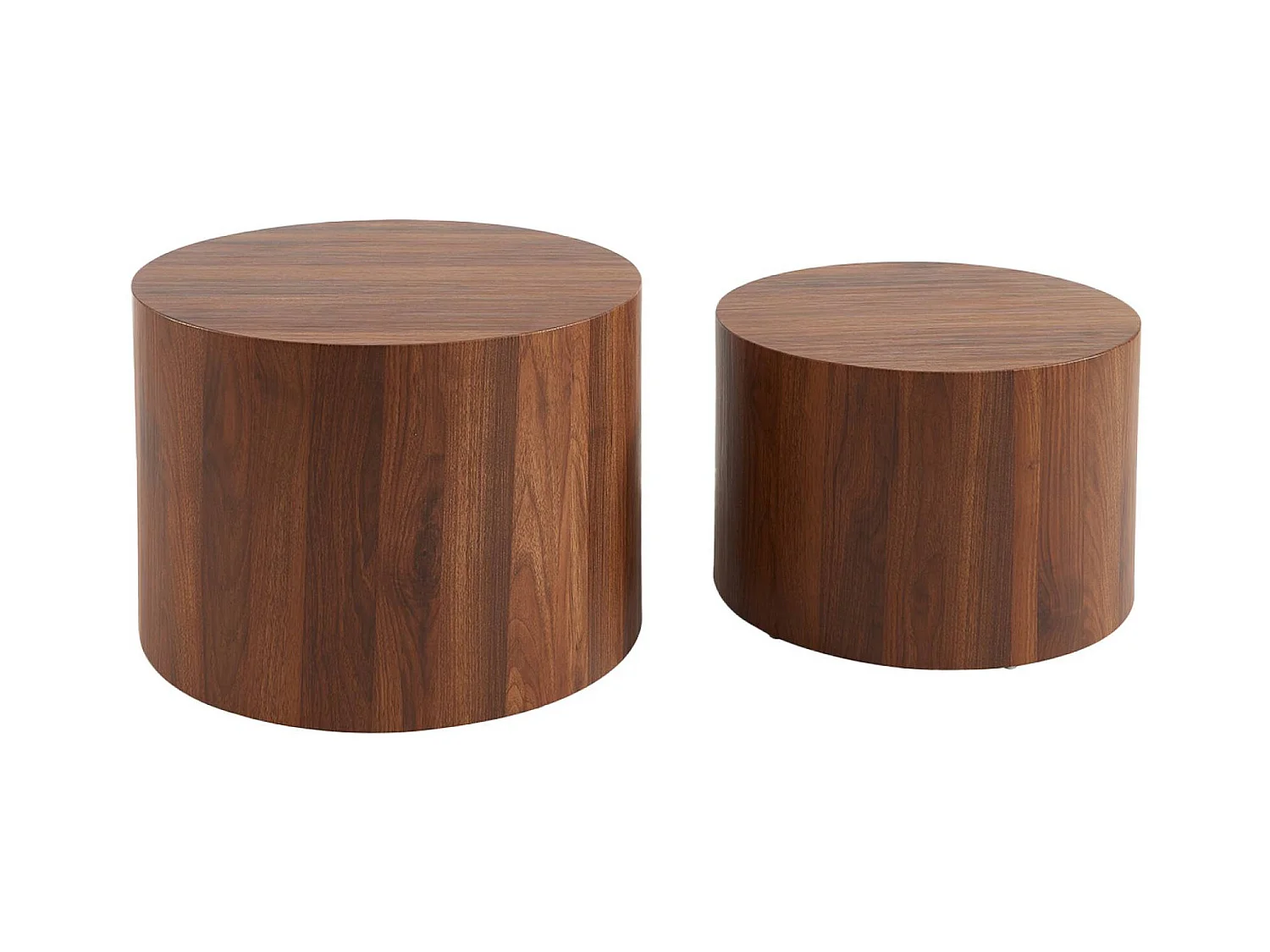 Lot de 2 tables basses rondes effet noyer. Ø58 x H 40cm / Ø50 x H 33cm SYLVA