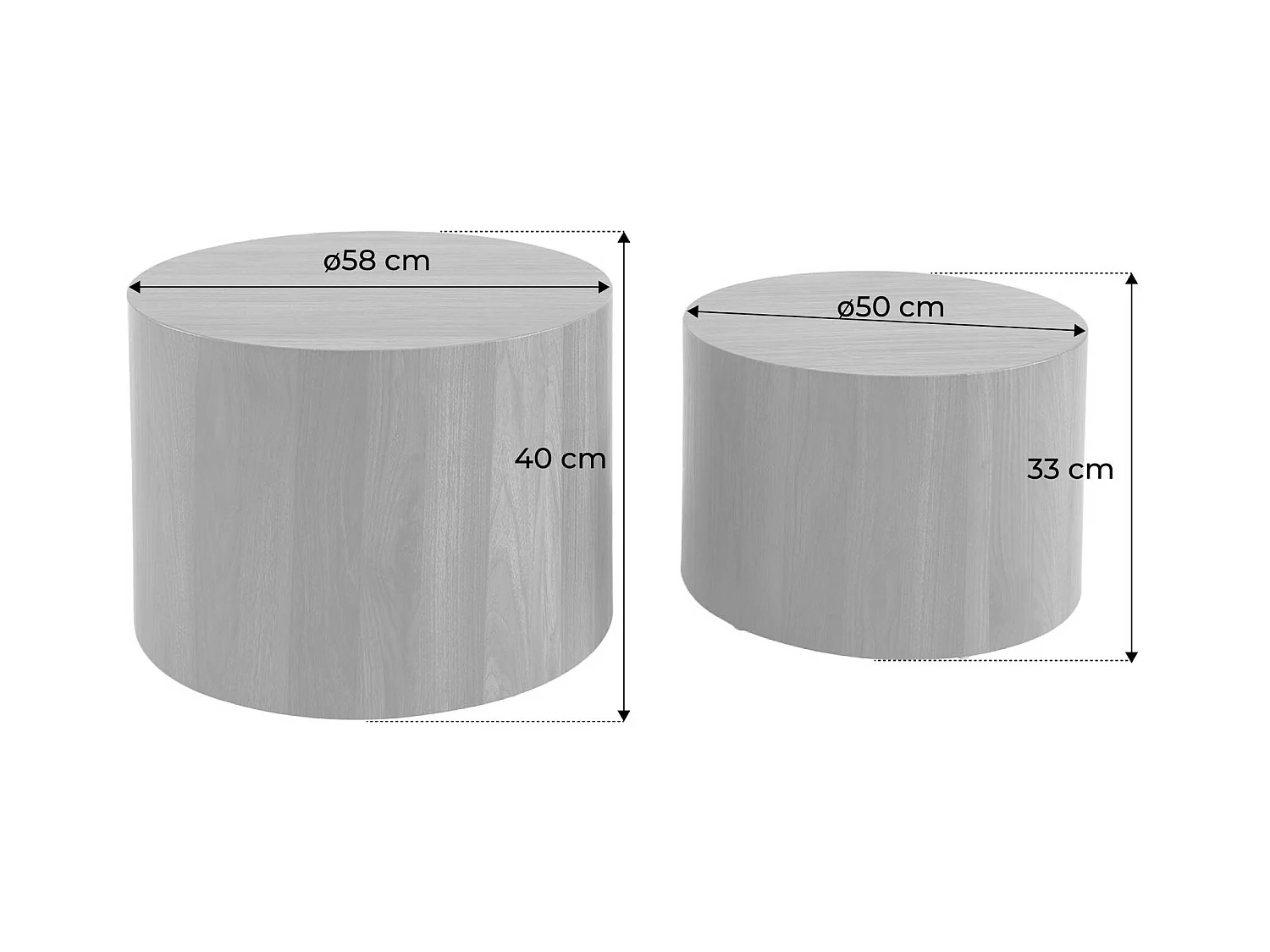 Lot de 2 tables basses rondes effet noyer. Ø58 x H 40cm / Ø50 x H 33cm SYLVA