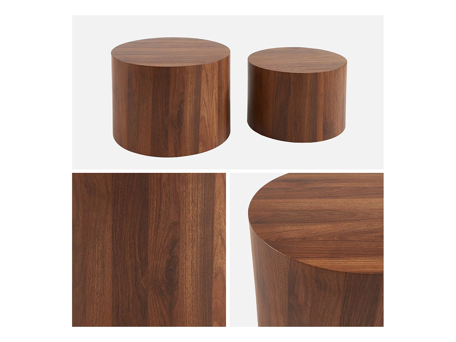 Lot de 2 tables basses rondes effet noyer. Ø58 x H 40cm / Ø50 x H 33cm SYLVA