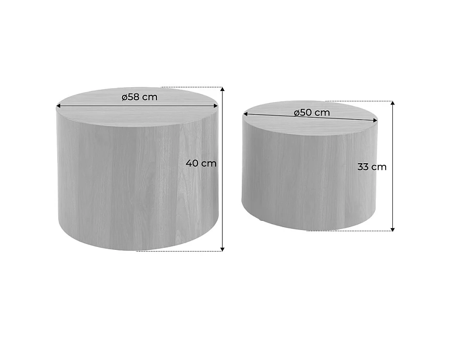 Lot de 2 tables basses rondes effet noyer. Ø58 x H 40cm / Ø50 x H 33cm SYLVA