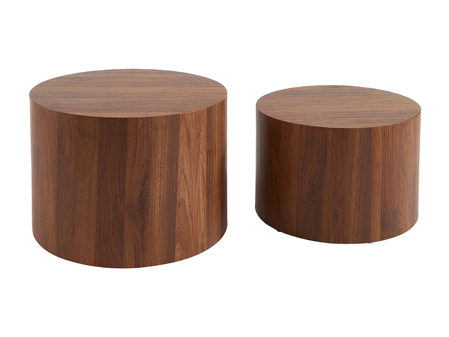 Lot de 2 tables basses rondes effet noyer. Ø58 x H 40cm / Ø50 x H 33cm SYLVA