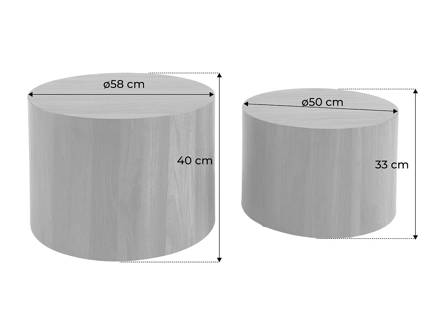 Lot de 2 tables basses rondes effet noyer. Ø58 x H 40cm / Ø50 x H 33cm SYLVA