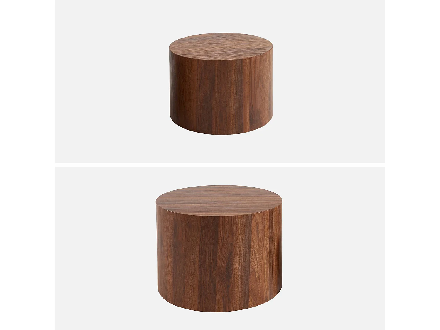 Lot de 2 tables basses rondes effet noyer. Ø58 x H 40cm / Ø50 x H 33cm SYLVA