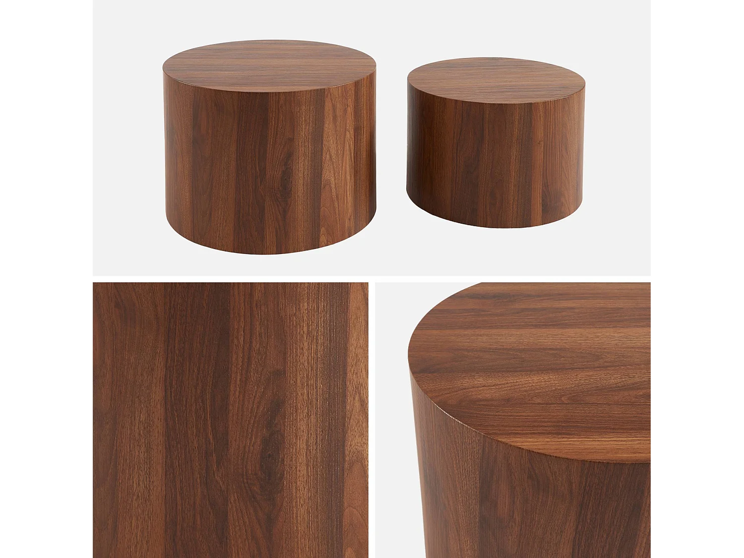 Lot de 2 tables basses rondes effet noyer. Ø58 x H 40cm / Ø50 x H 33cm SYLVA