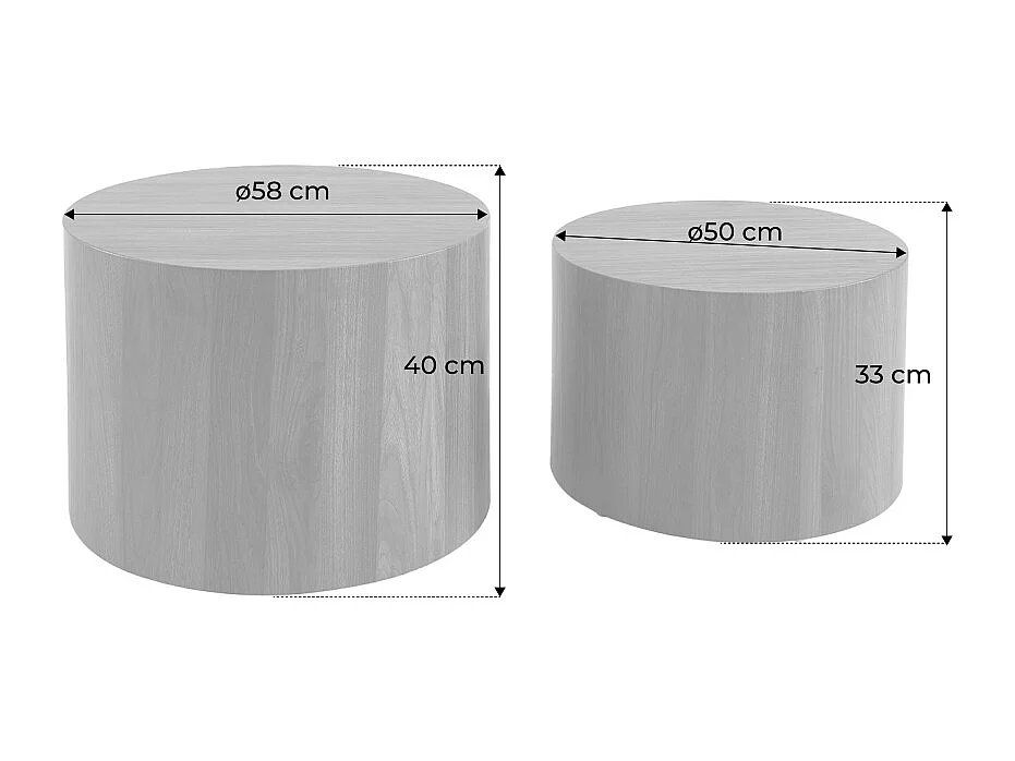 Lot de 2 tables basses rondes effet noyer. Ø58 x H 40cm / Ø50 x H 33cm SYLVA