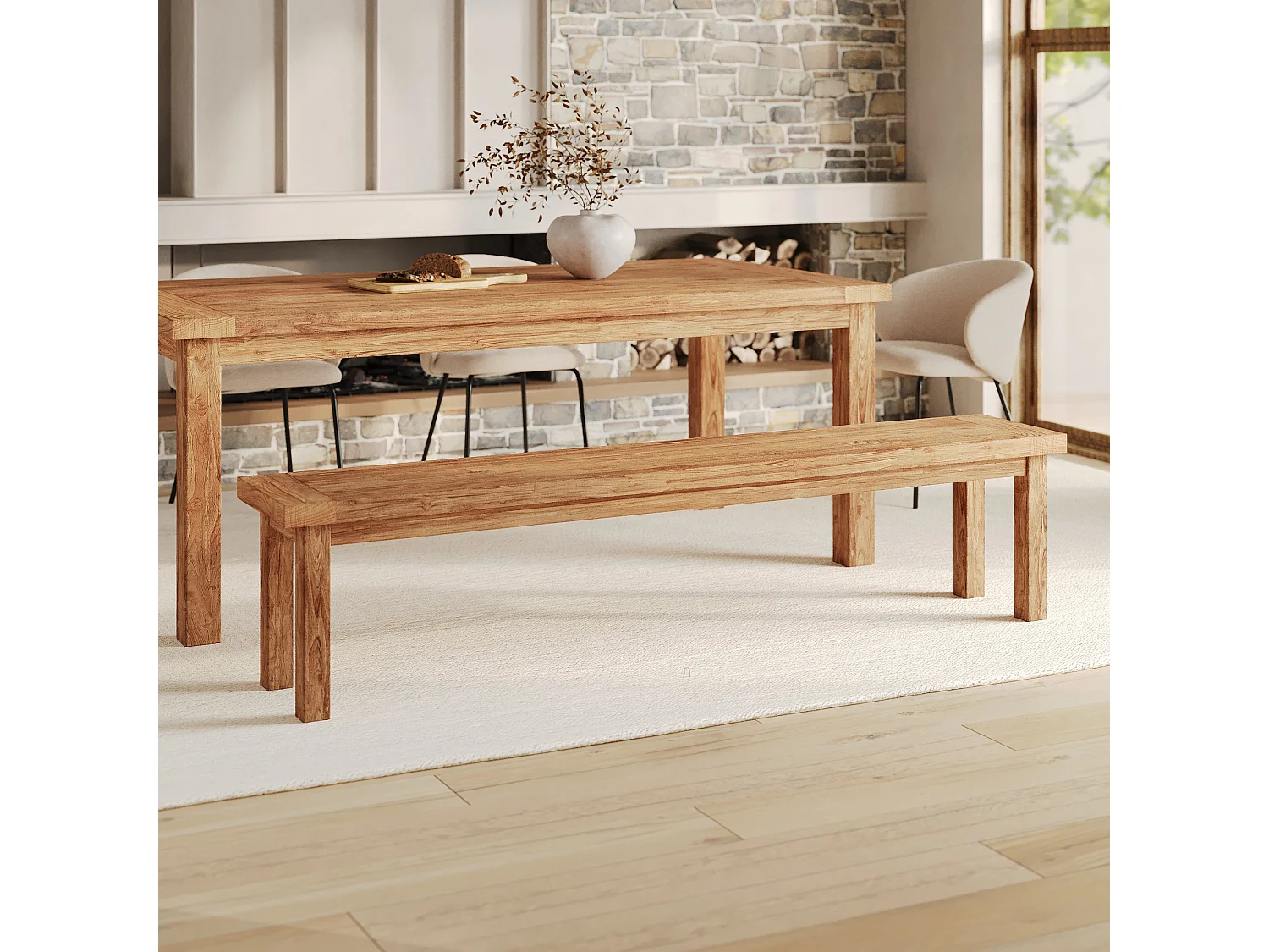 Panca 3 posti in legno di teak riciclato, 200 cm - Mémo