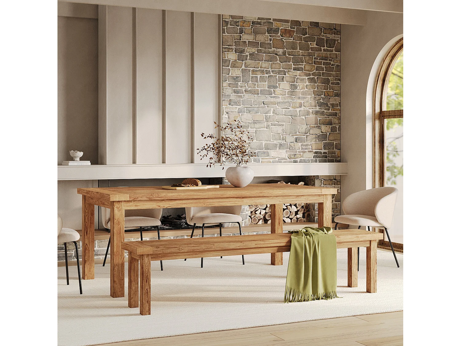 Panca 3 posti in legno di teak riciclato, 200 cm - Mémo