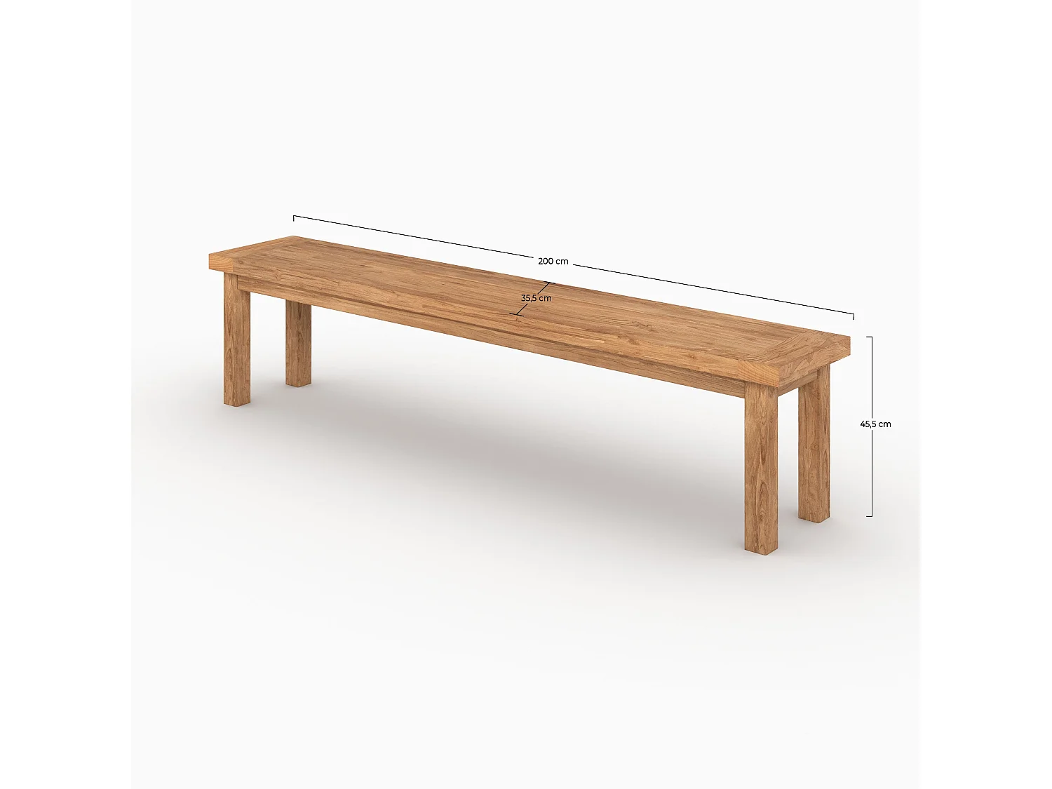 Banco de 3 plazas de madera de teca reciclada de 200 cm - Mémo