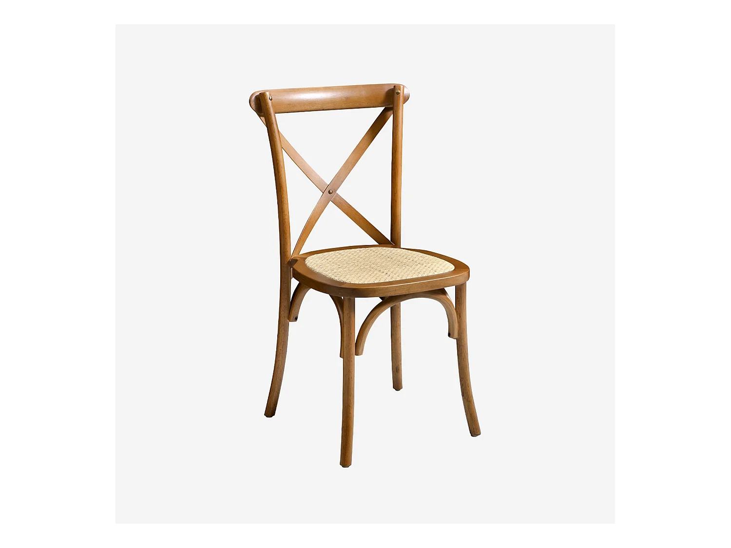 Lot de 2 chaises de bistrot en bois d'hévéa effet noyer. vintage. assise en rotin. empilables