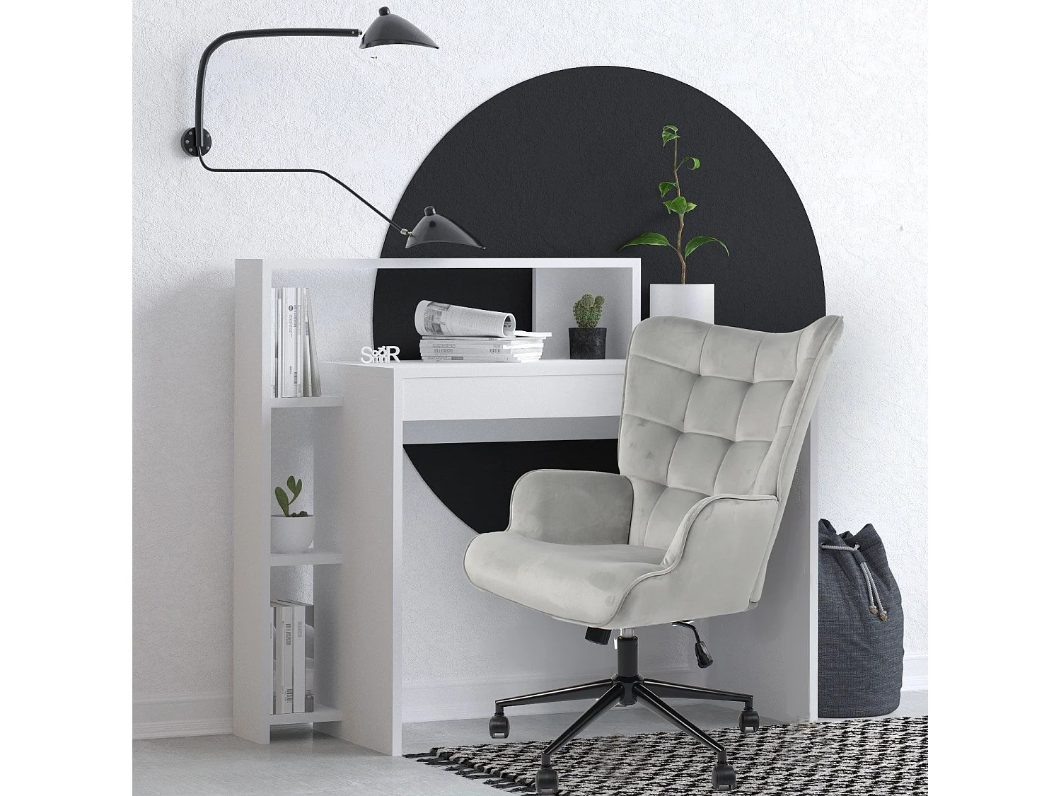 Sedia da ufficio moderna con schienale alto Florelo Velours Grey