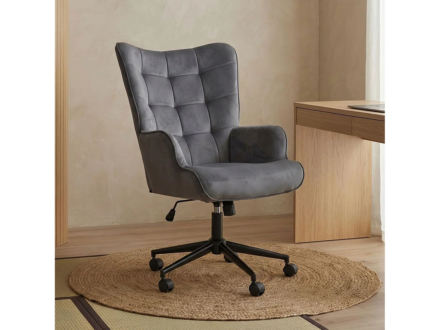 Fauteuil de bureau moderne à haut dossier Florelo Velours Gris