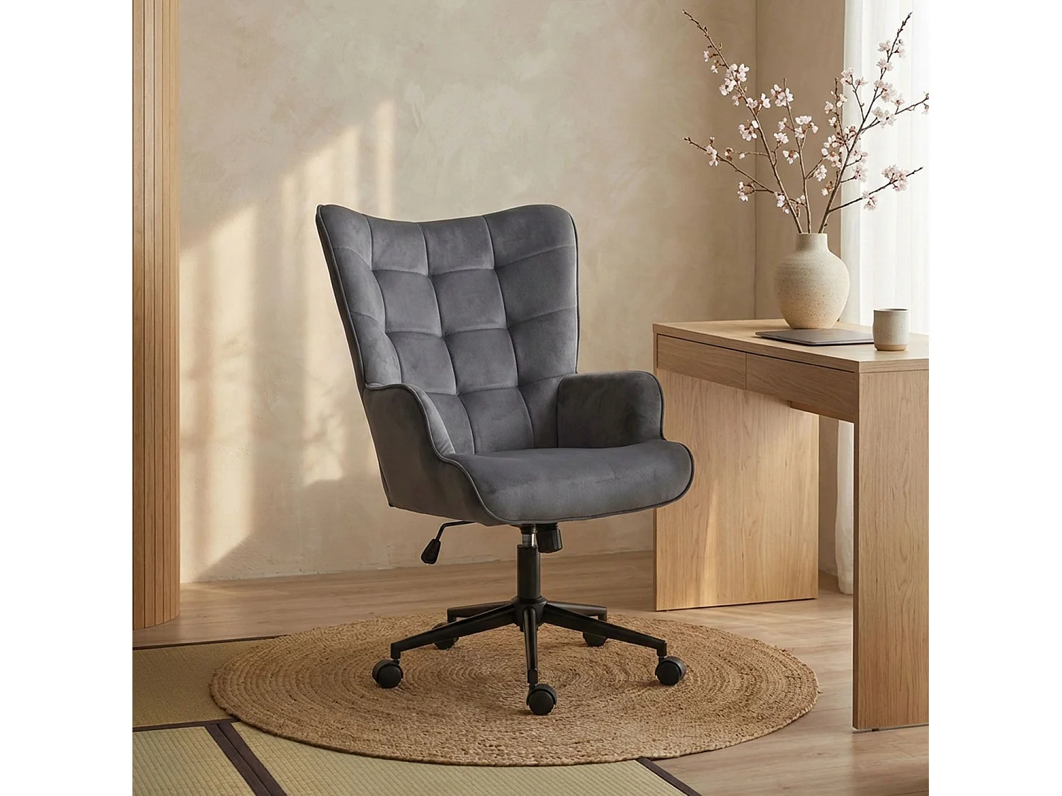 Fauteuil de bureau moderne à haut dossier Florelo Velours Gris