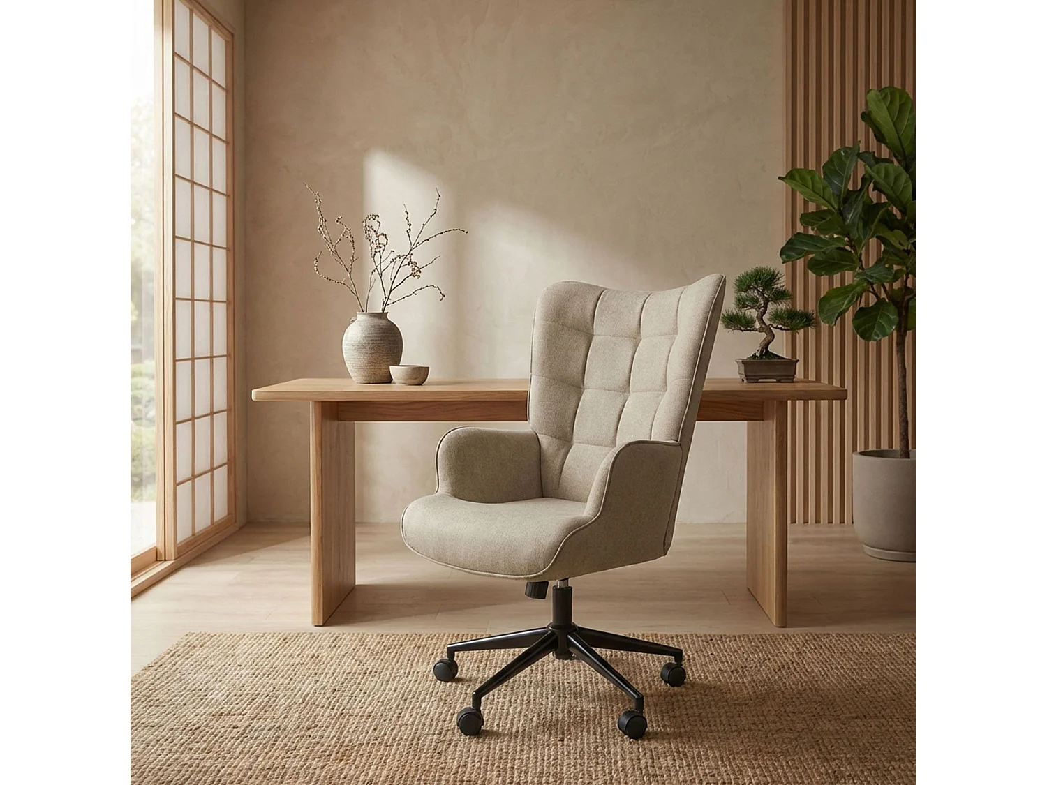 Fauteuil de bureau moderne à haut dossier Florelo Tissu Taupe clair