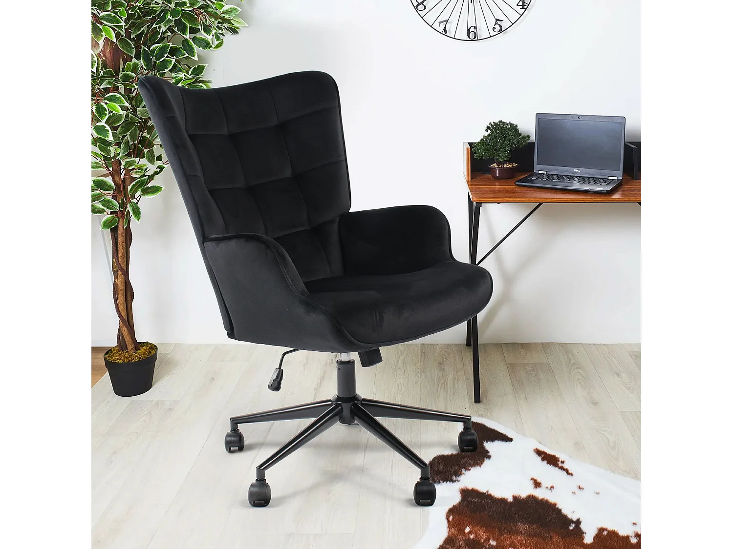 Fauteuil de bureau moderne à haut dossier Florelo Velours Noir