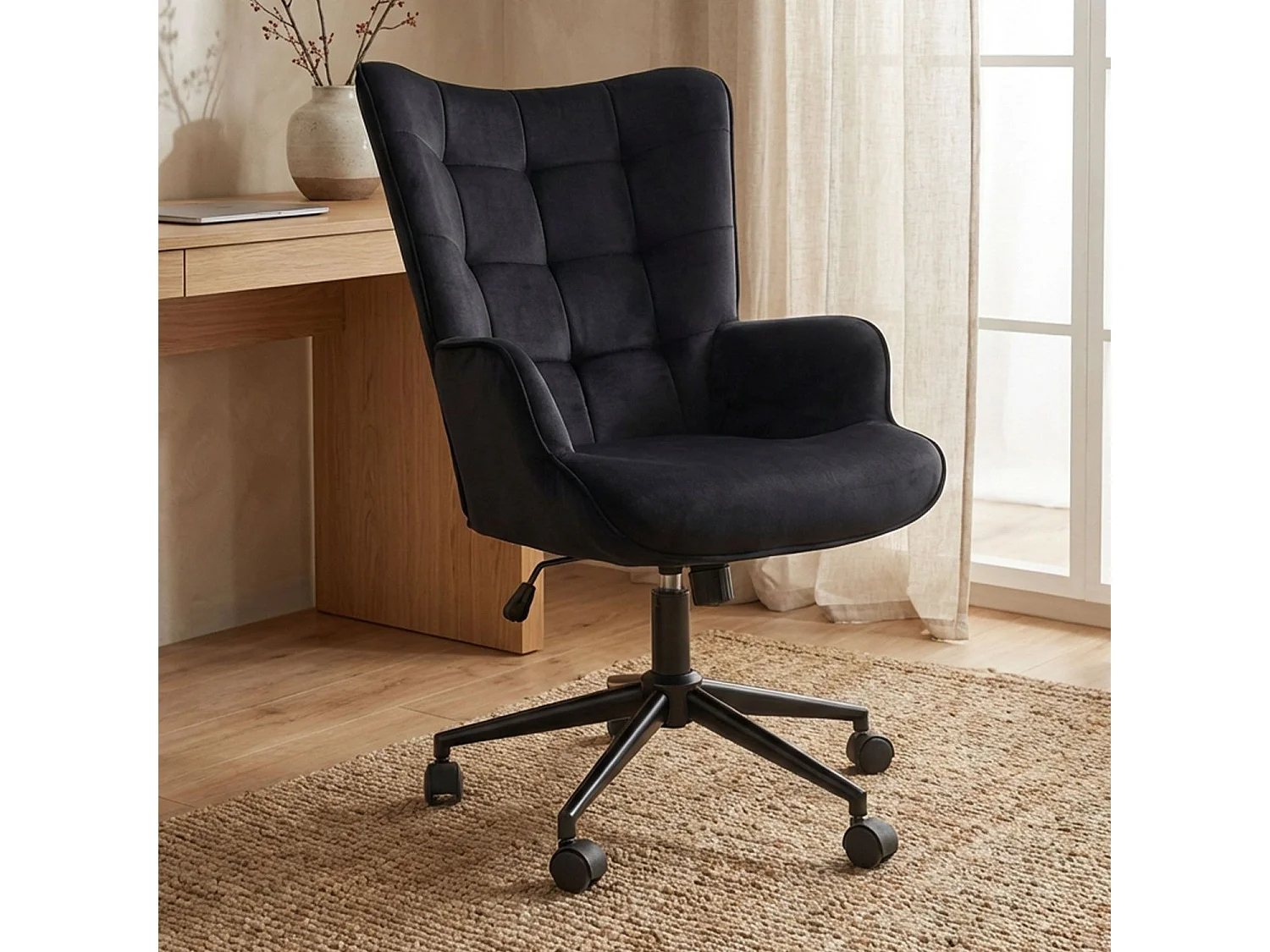 Fauteuil de bureau moderne à haut dossier Florelo Velours Noir