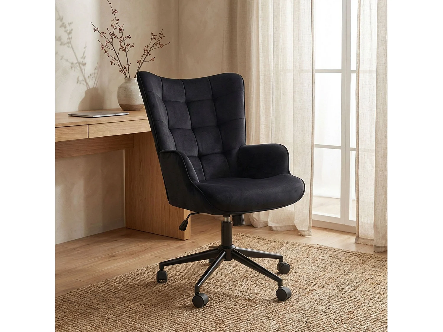 Fauteuil de bureau moderne à haut dossier Florelo Velours Noir