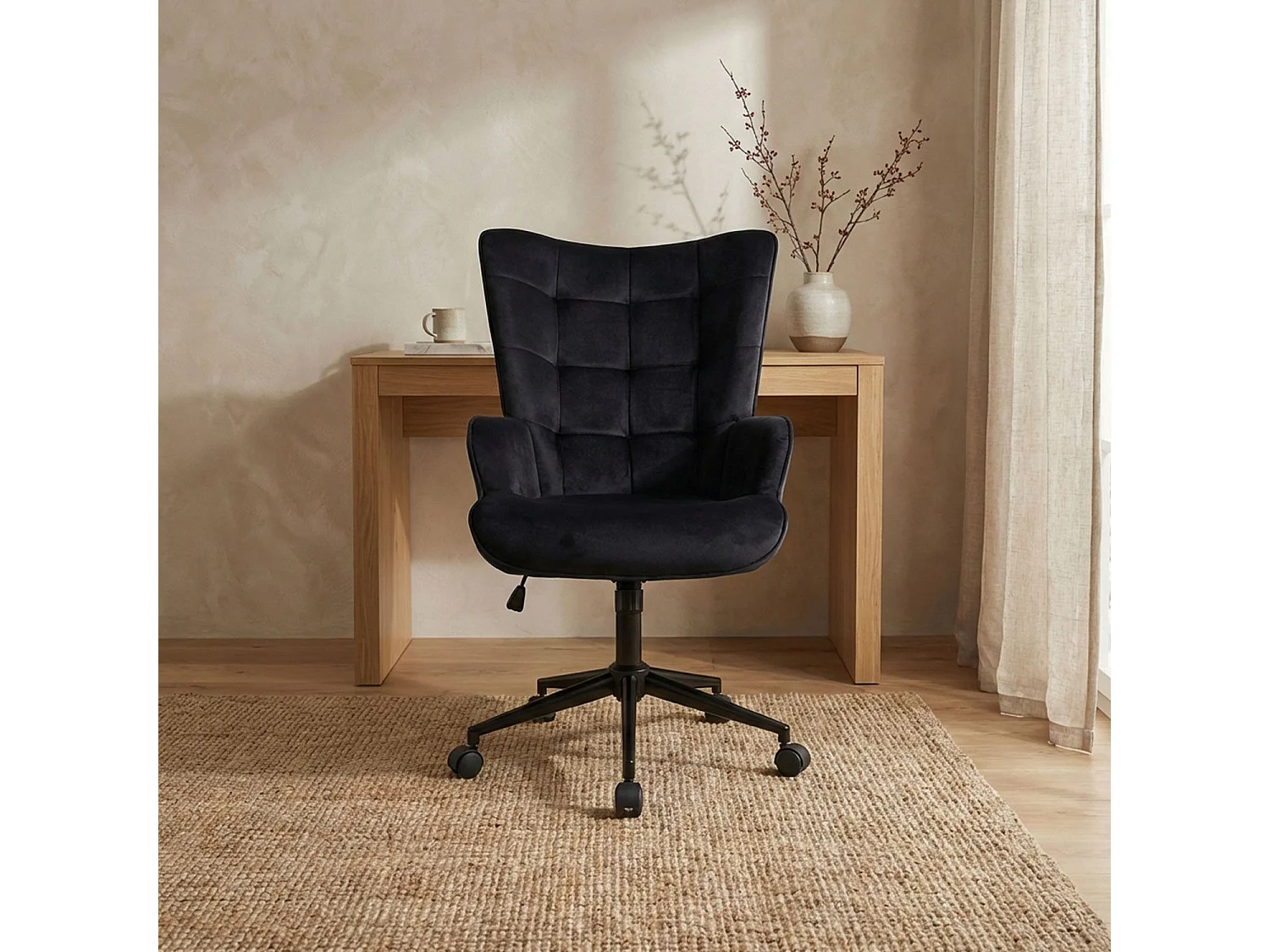 Fauteuil de bureau moderne à haut dossier Florelo Velours Noir