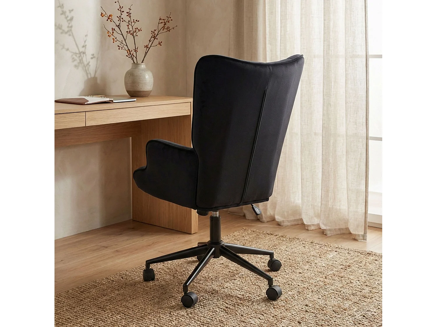 Fauteuil de bureau moderne à haut dossier Florelo Velours Noir