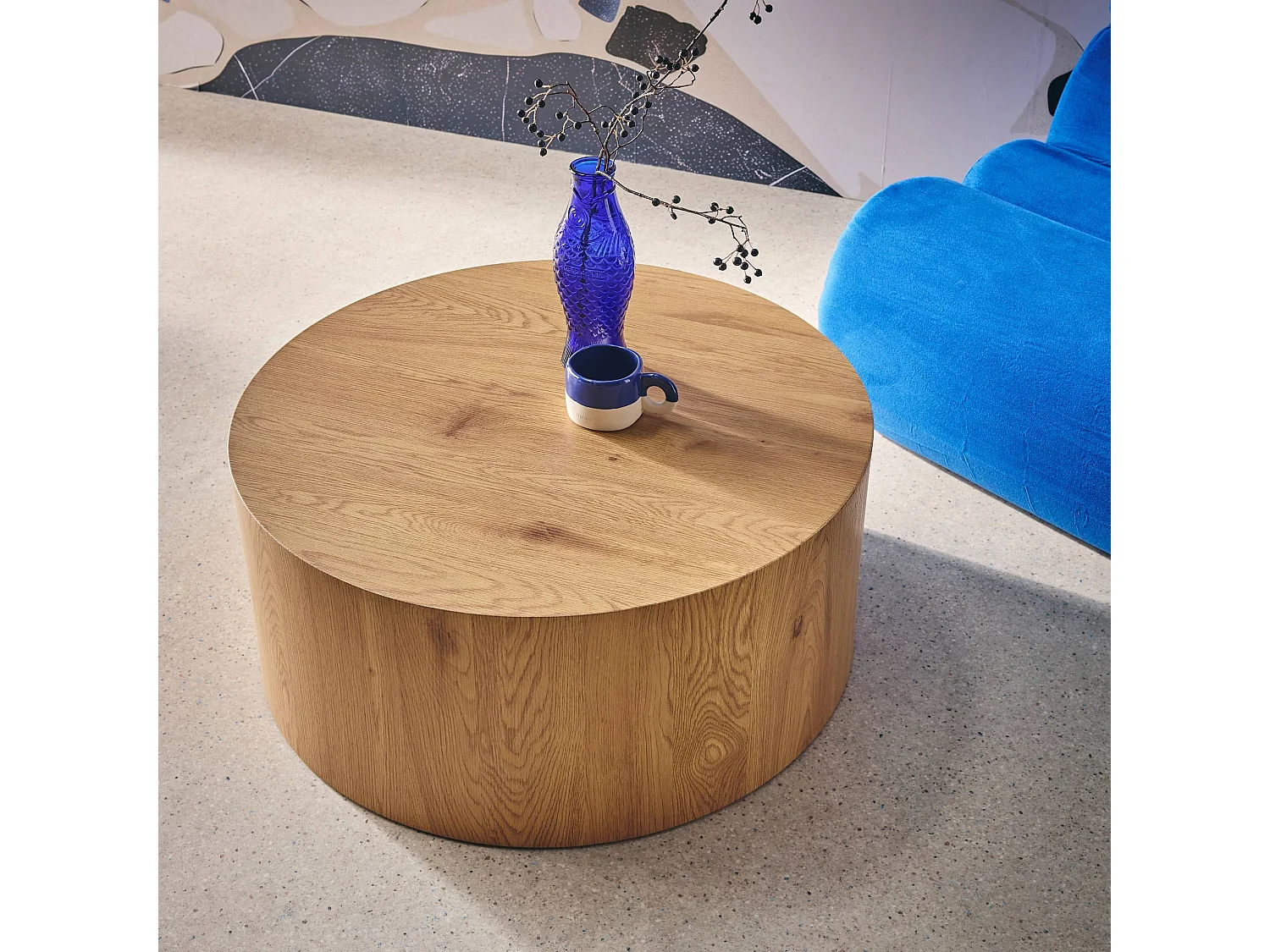 Mesa de centro baja redonda roble
