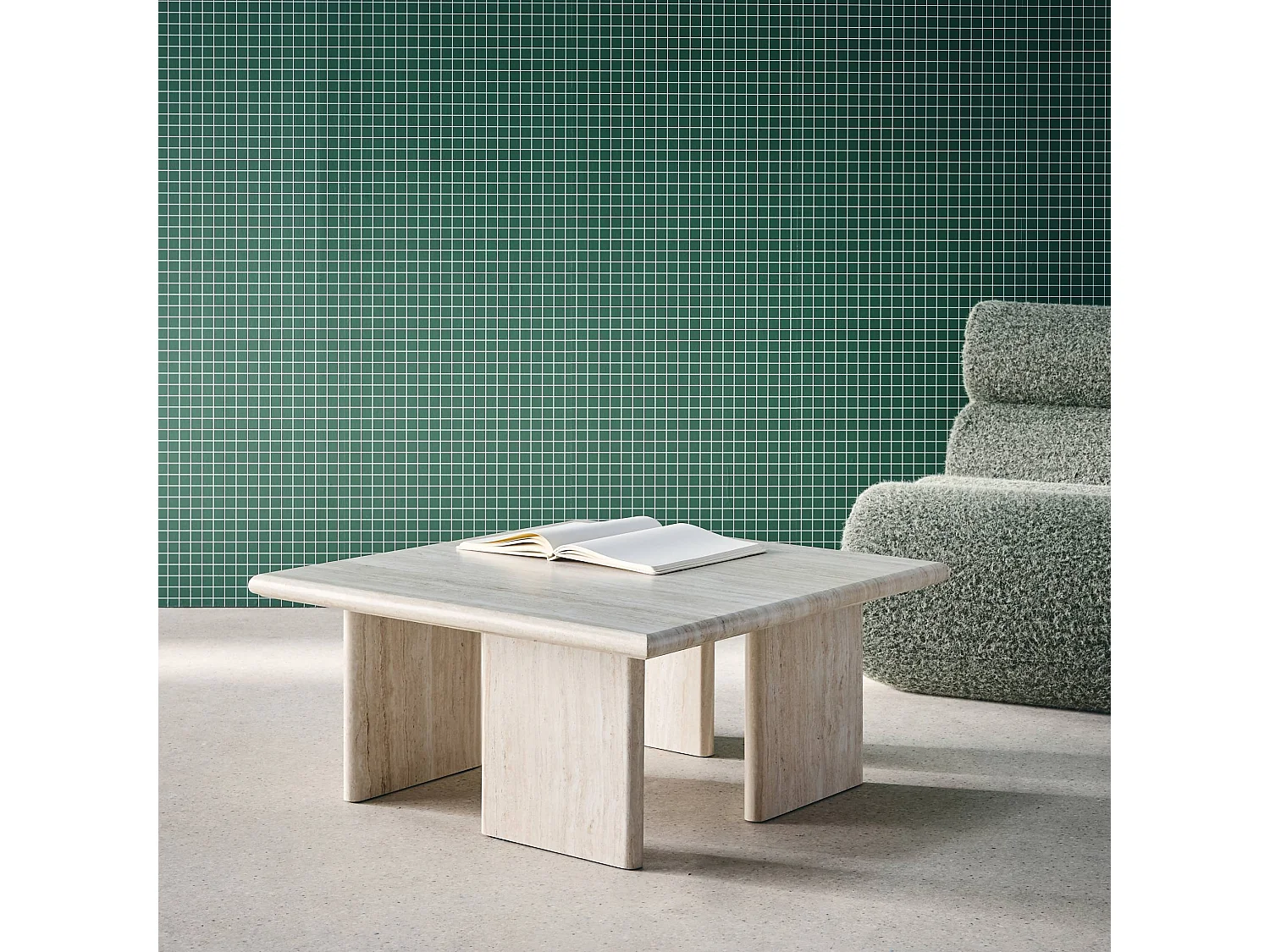 Table basse carré effet travertin 80 x 80cm