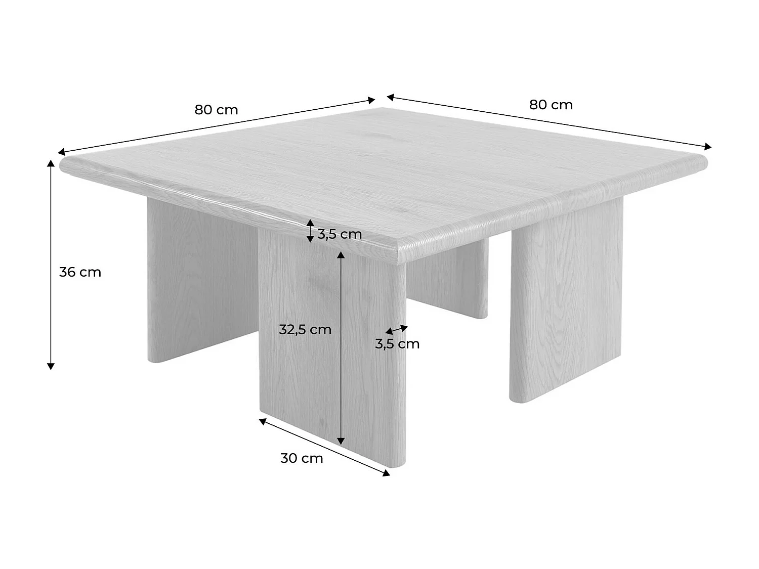 Table basse carré effet travertin 80 x 80cm
