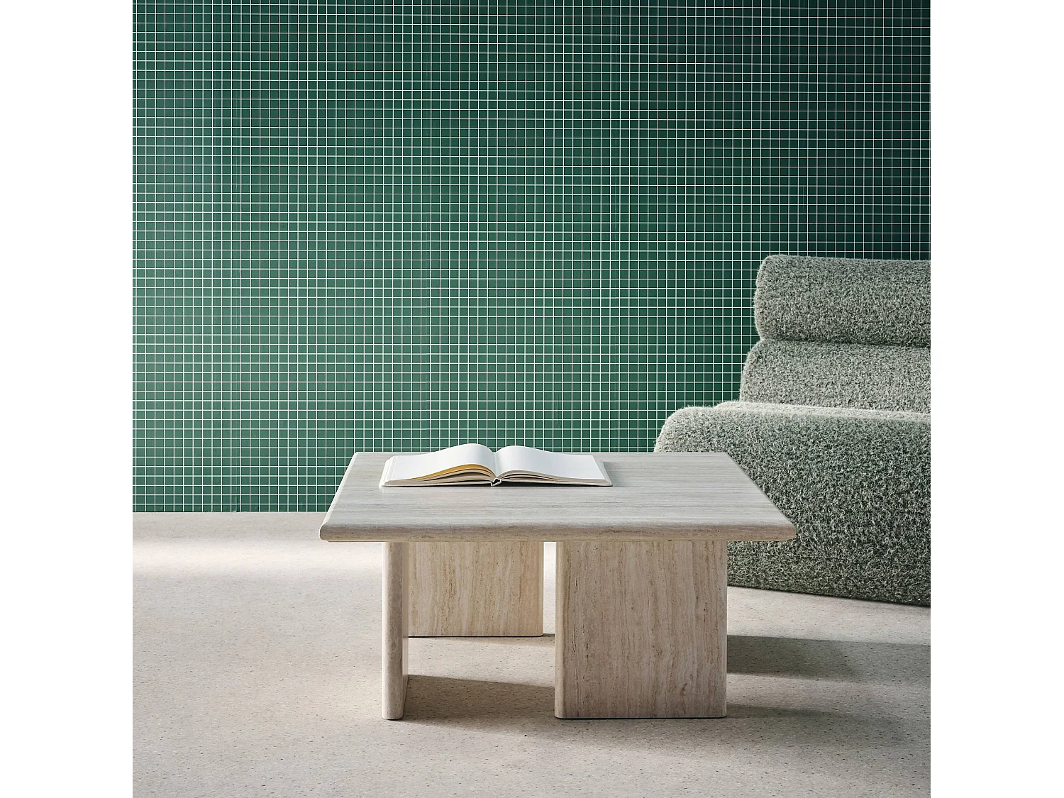 Tavolino quadrato effetto legno, beige travertino