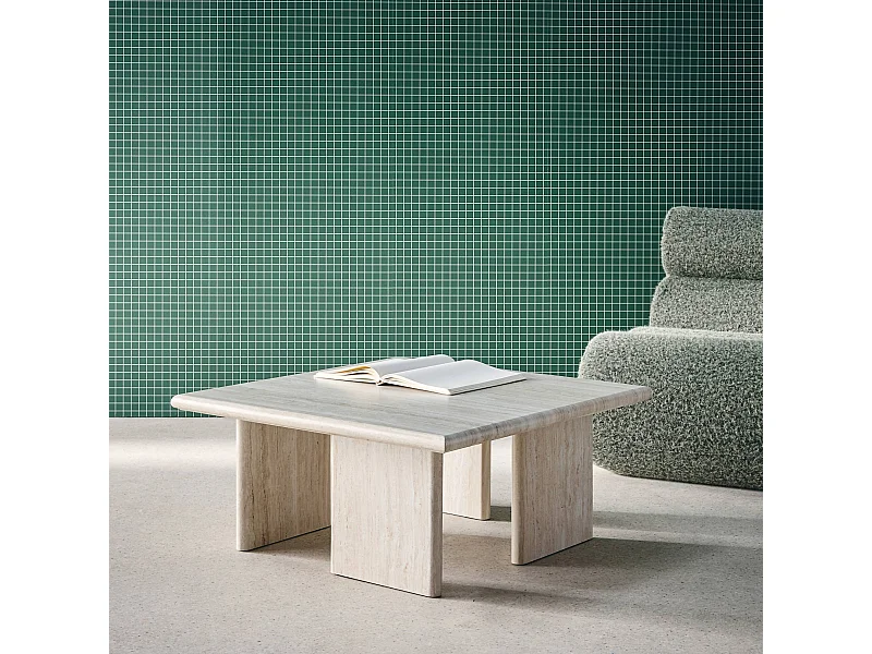 Tavolino basso quadrato, effet travertin