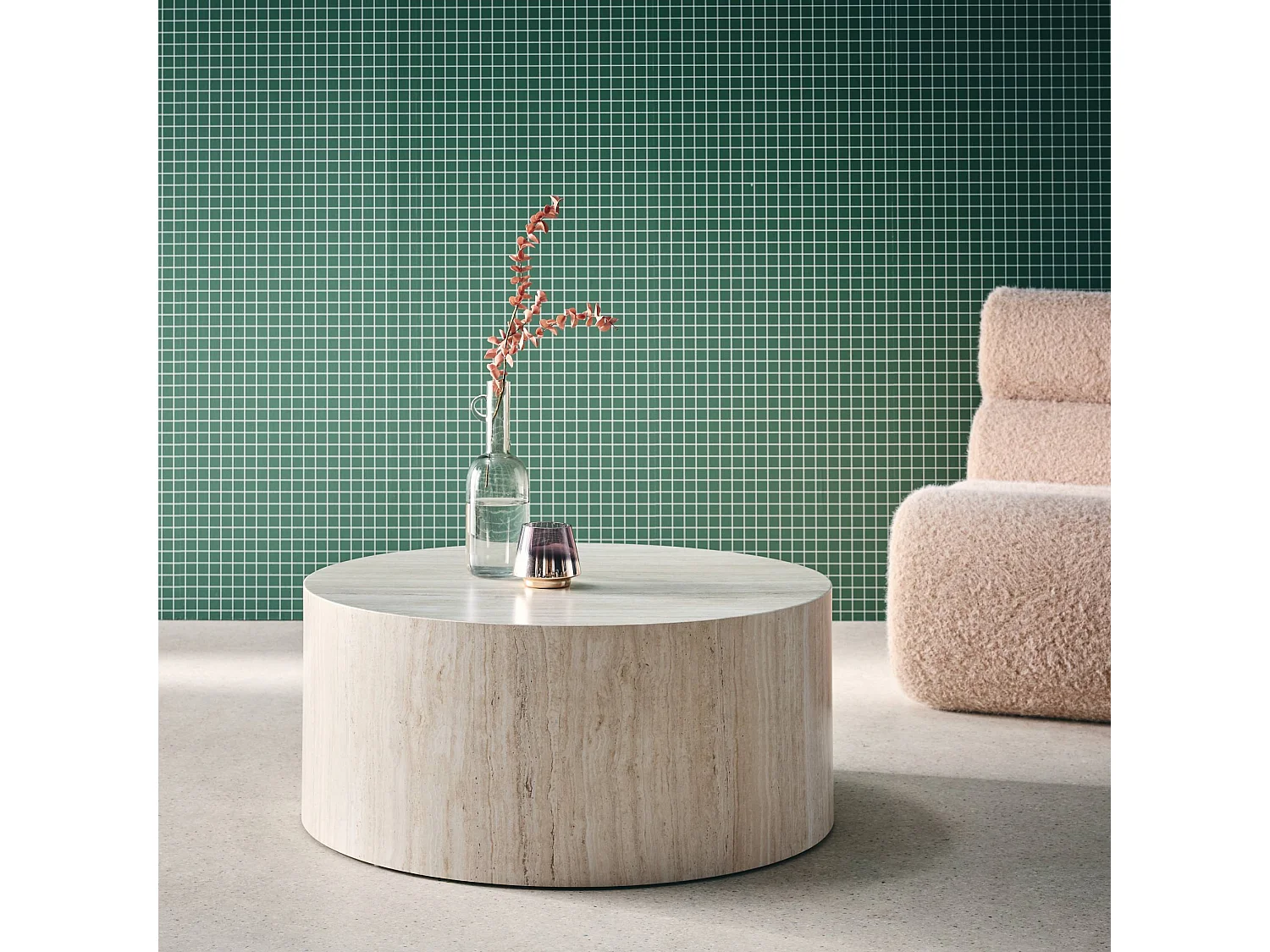 Tavolino rotondo, beige travertino