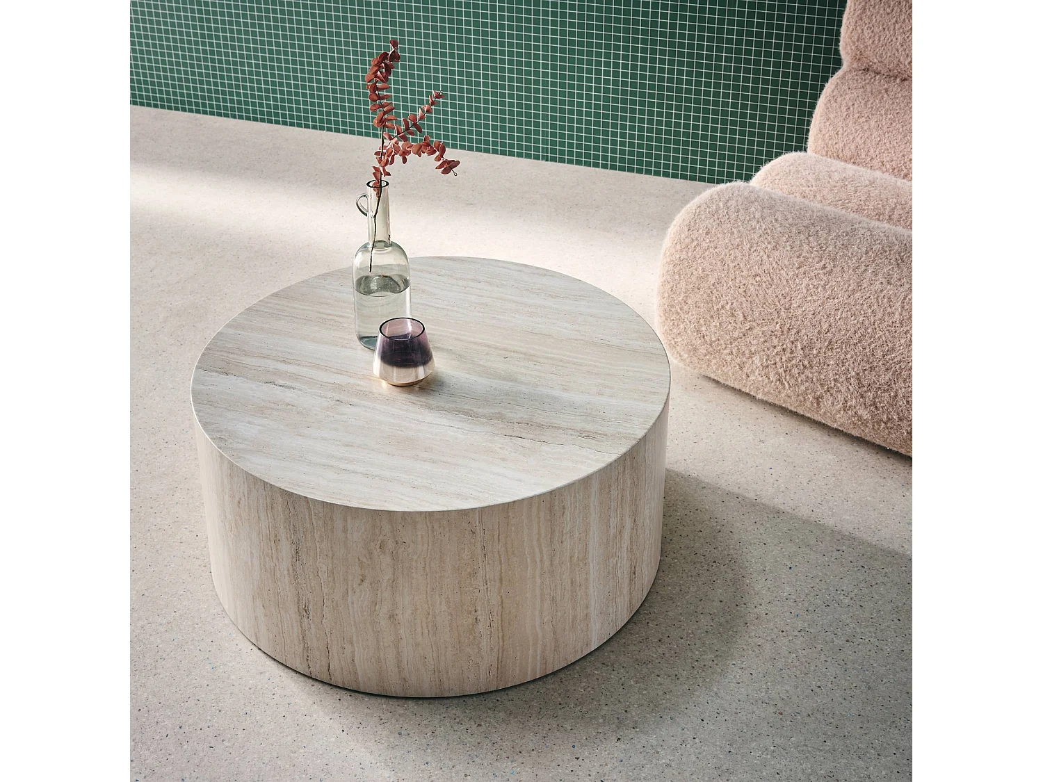 Tavolino rotondo, beige travertino