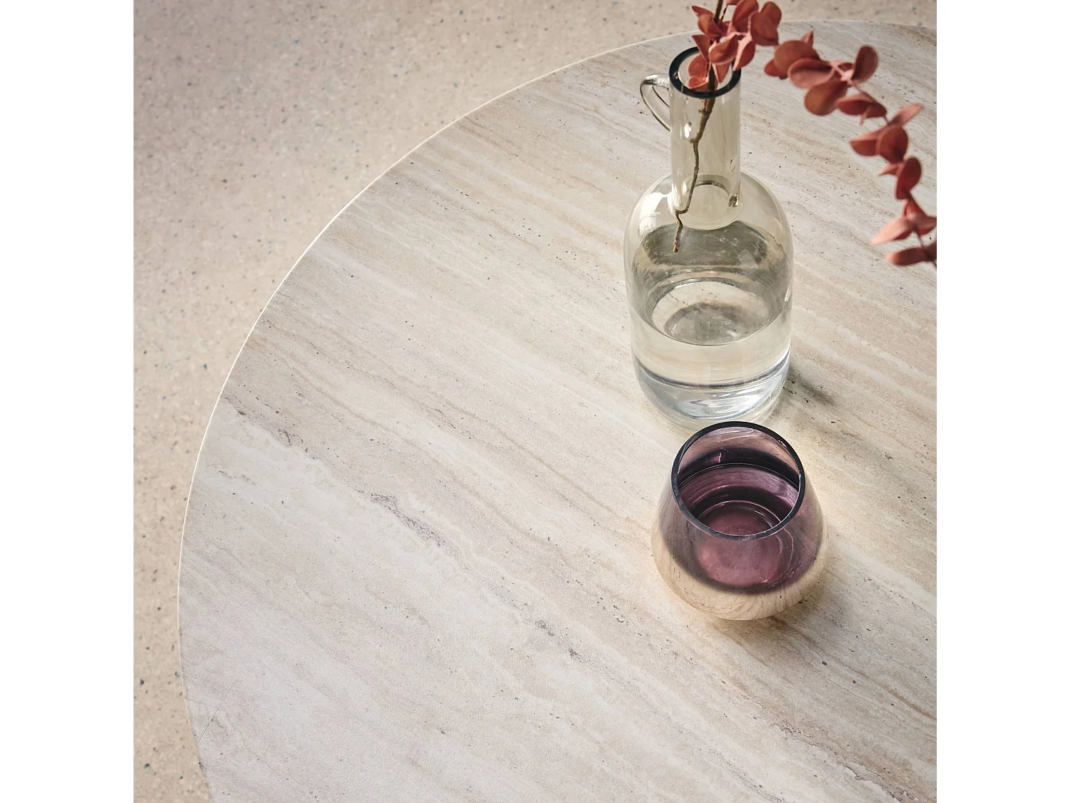 Tavolino rotondo, beige travertino