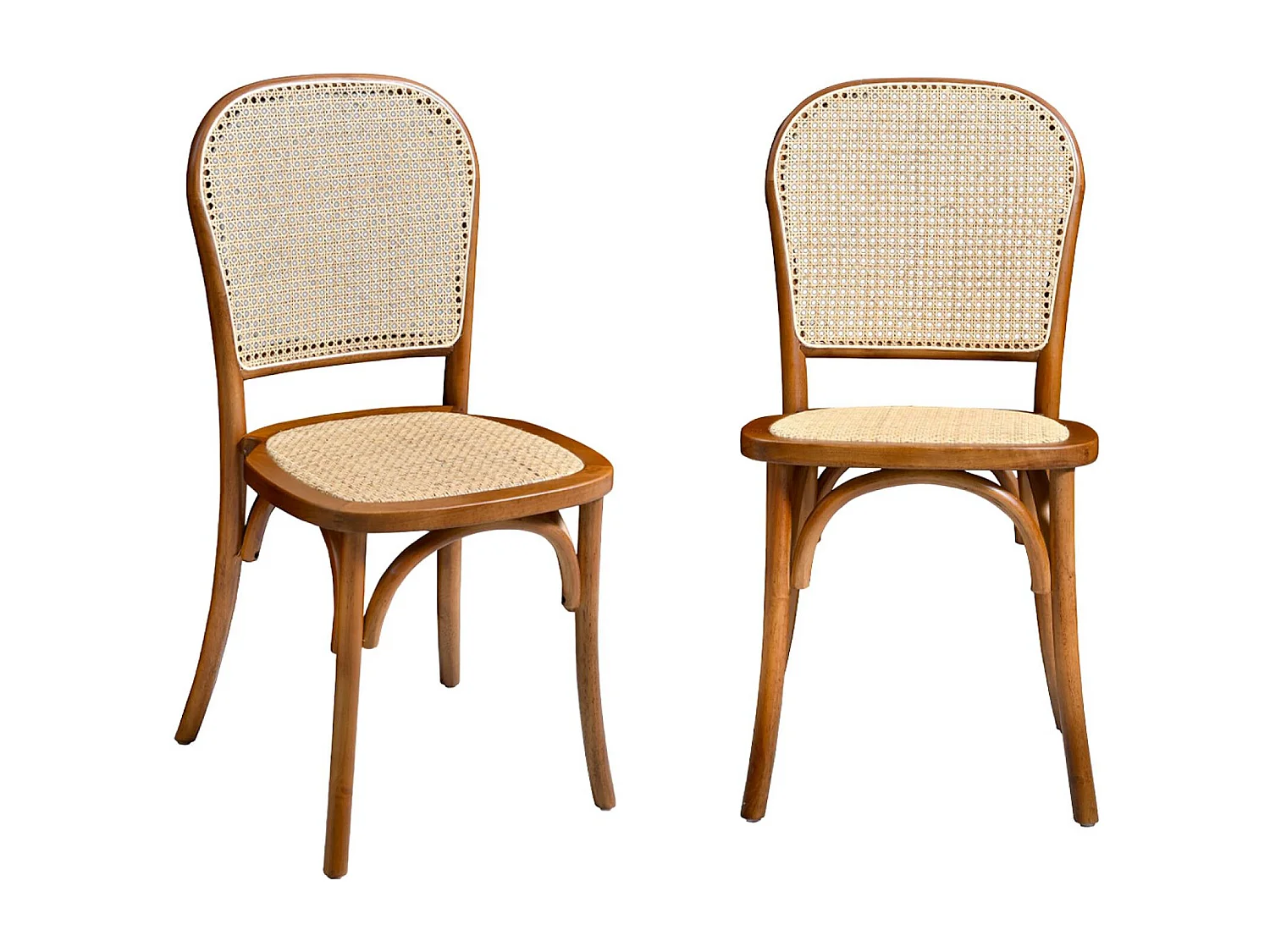 Set di 2 sedie vintage in legno e rattan, noce