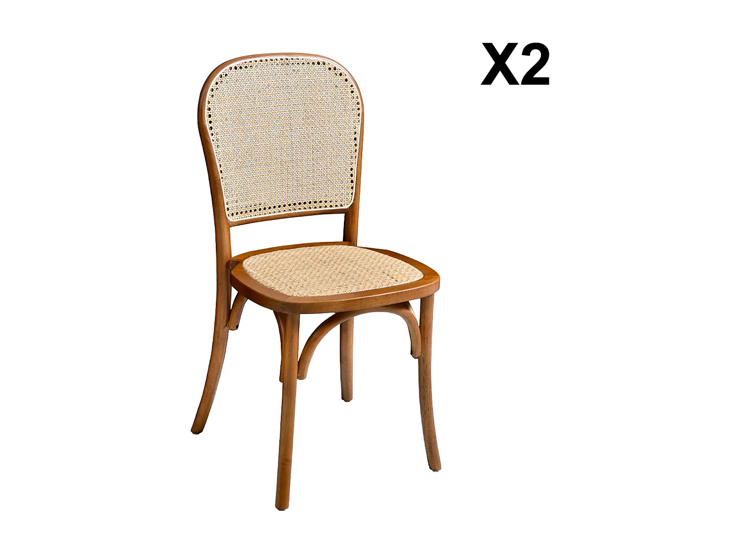 Set di 2 sedie vintage in legno e rattan, noce