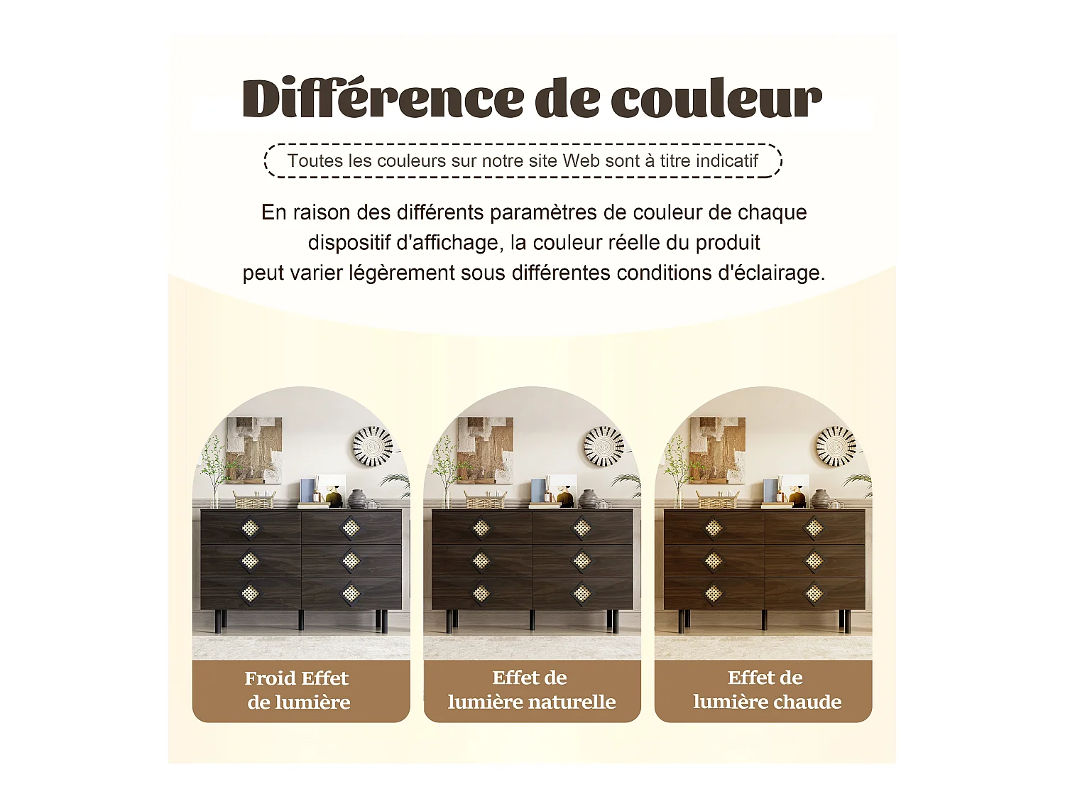 Penteadeira chique com 6 gavetas e puxadores de vime, armazenamento prático e elegante