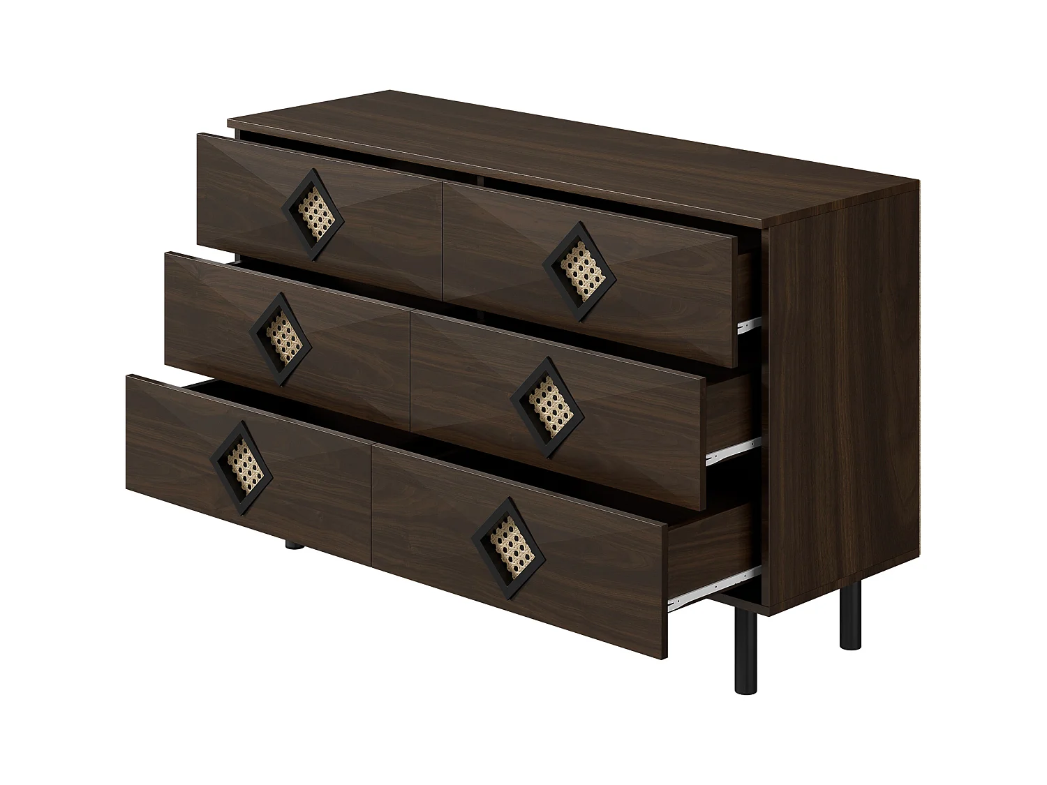 Penteadeira chique com 6 gavetas e puxadores de vime, armazenamento prático e elegante