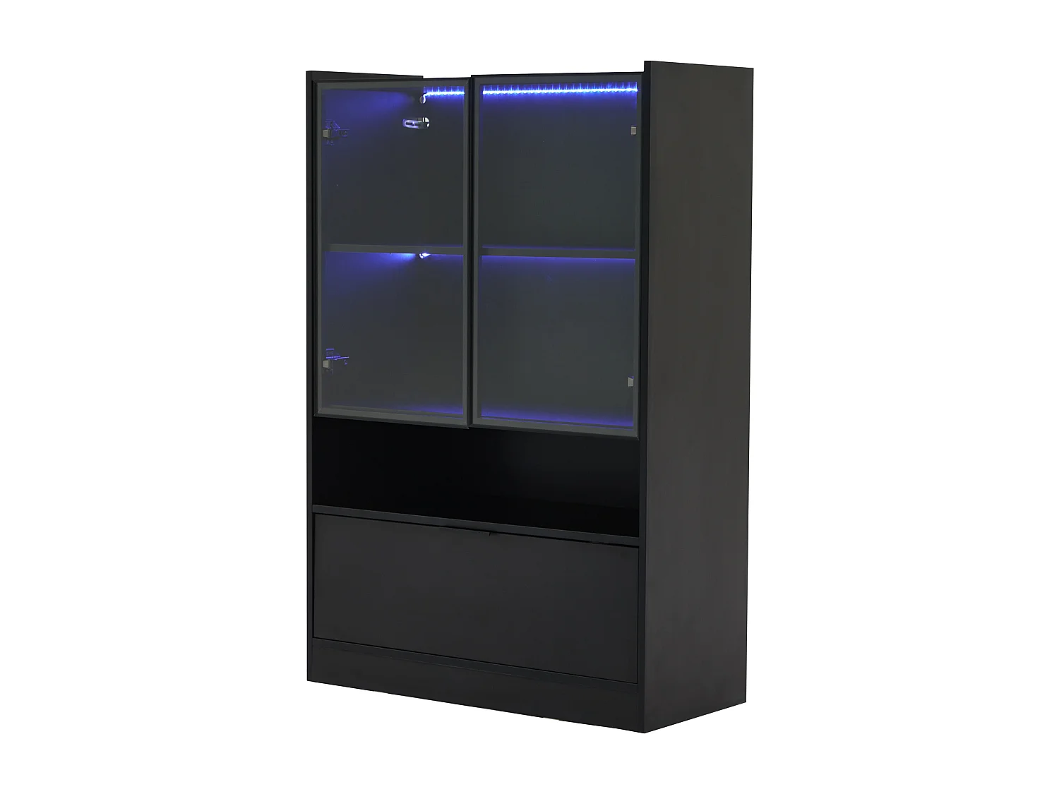 Vitrine de vidro com iluminação LED - Design pop-up - Vitrine colecionável - 35 x 80 x 120 cm, Preto