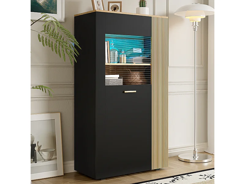 Vitrine de rangement multifonction avec éclairage LED 16 couleurs, avec étagères, pour salon