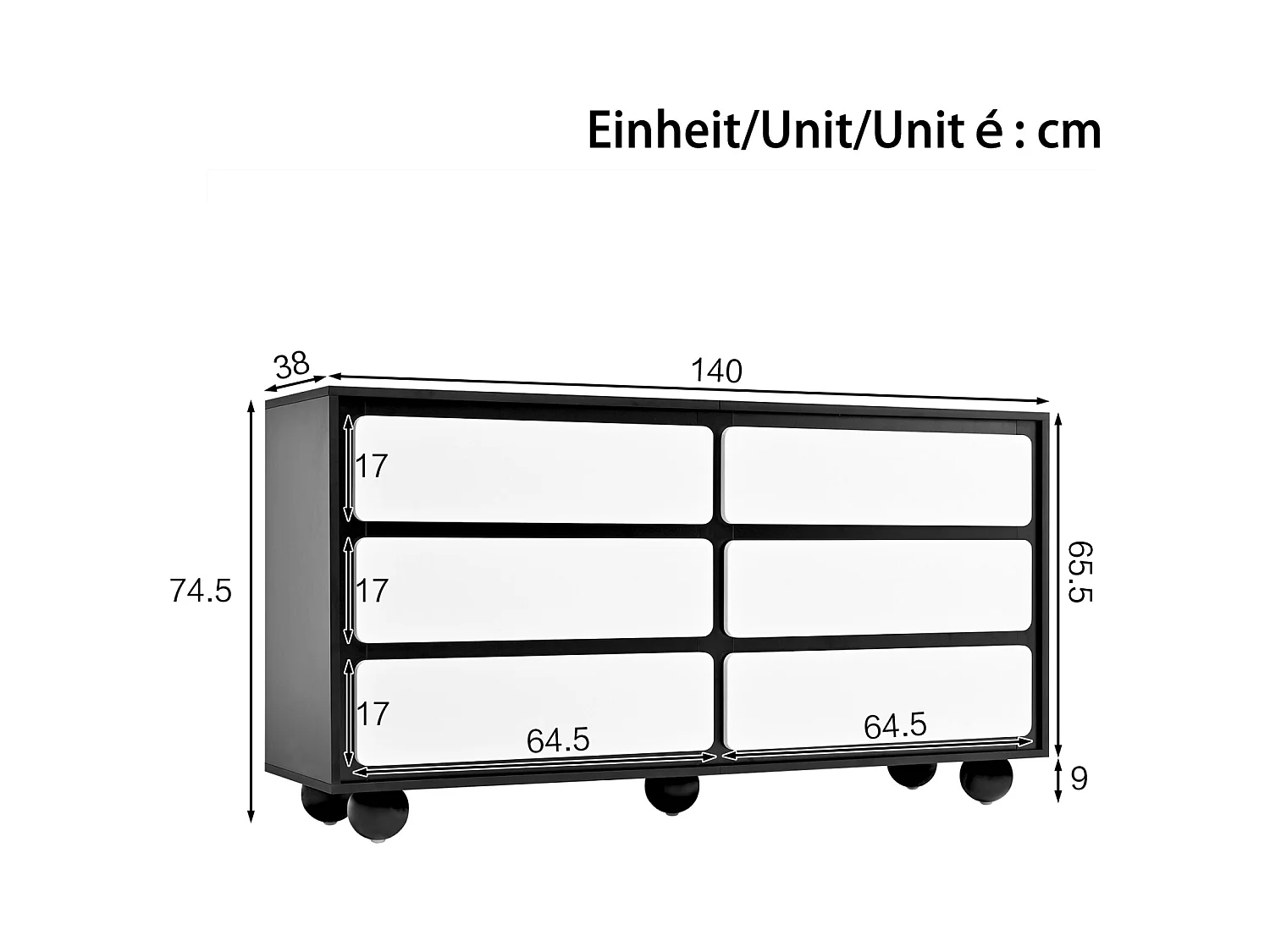Cómoda moderna de 6 cajones: elegante mueble de almacenaje para salón o dormitorio.