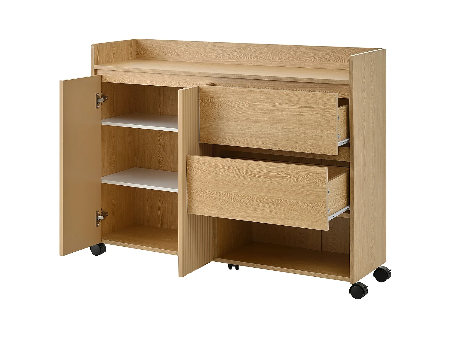 Zapatero móvil con ruedas con freno – Estantes regulables y bisagras amortiguadas