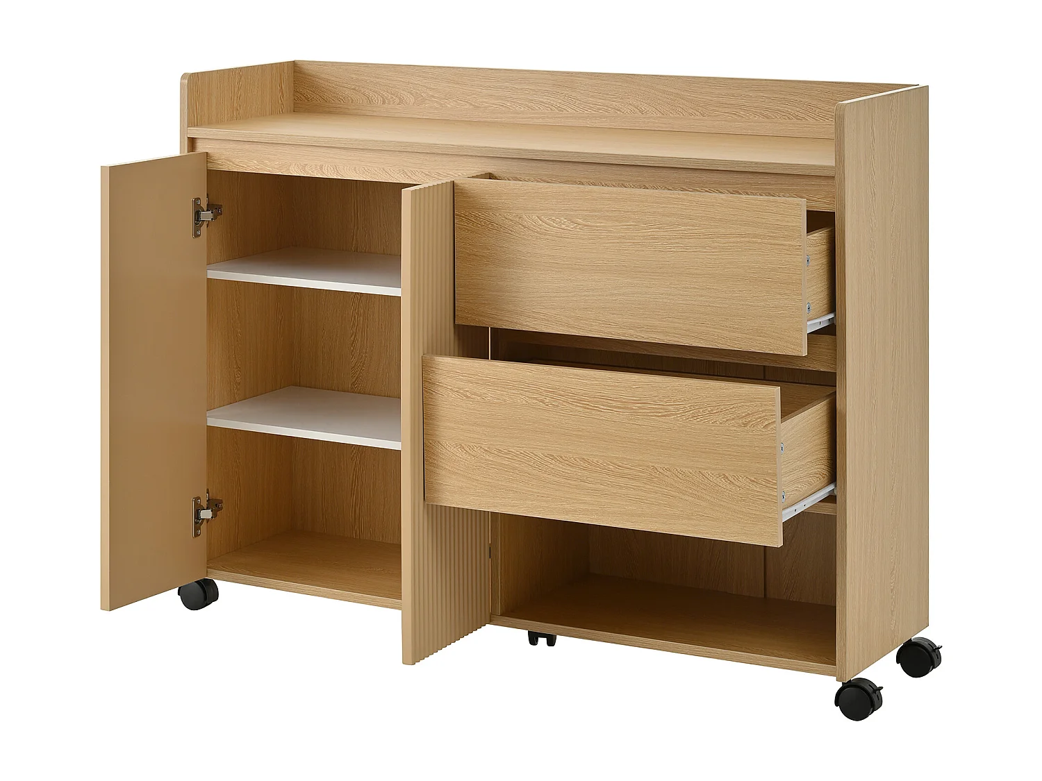 Sapateira móvel com rodízios com freio – Prateleiras ajustáveis e dobradiças amortecidas