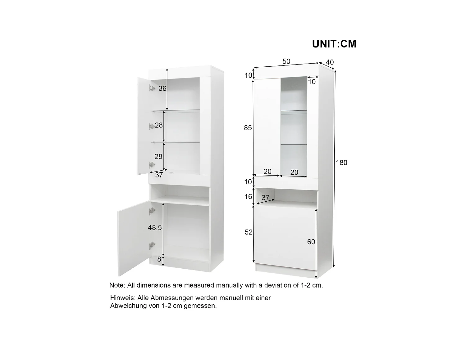 Vitrine LED RGB 16 Couleurs, Armoire de Rangement Blanc, Buffet avec Éclairage Ambiant