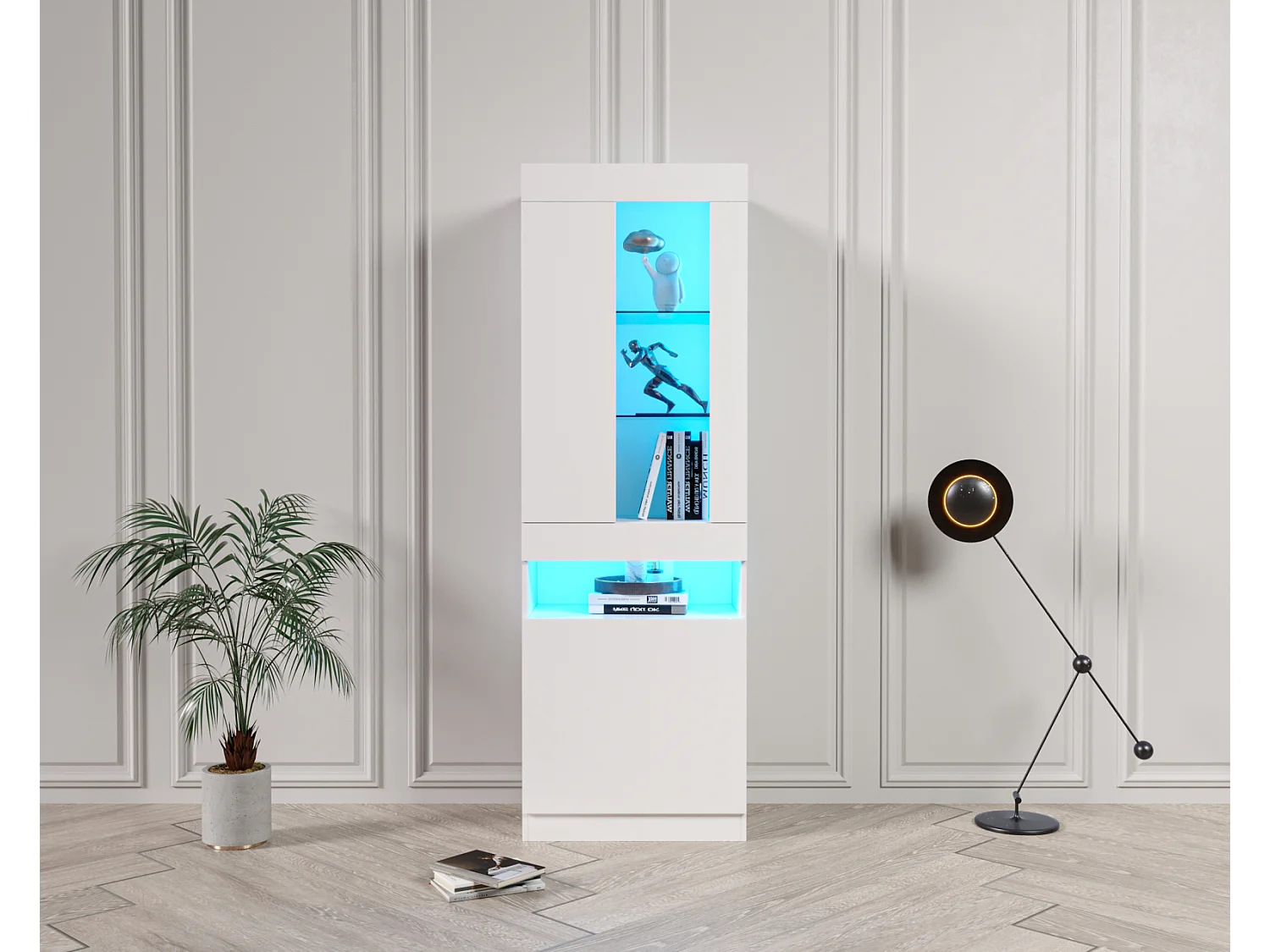 Armário de exposição LED RGB de 16 cores, armário de armazenamento branco, aparador com iluminação ambiente