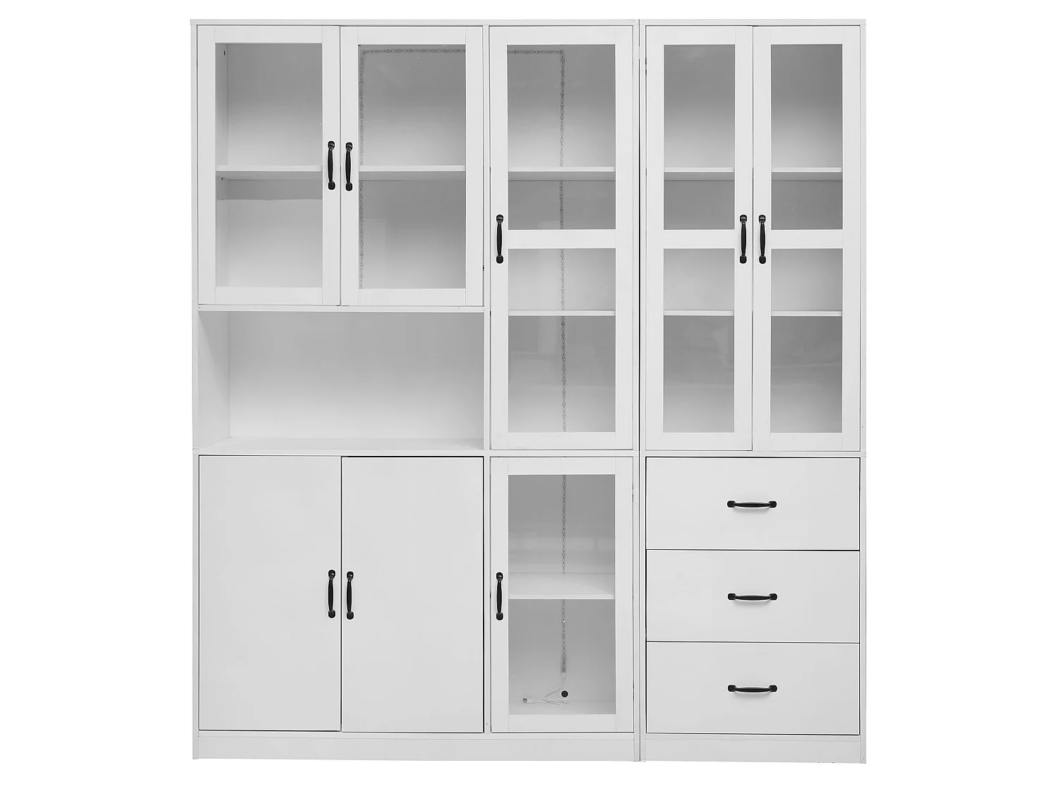 Vitrine Blanche Design Moderne, 200 cm, 8 Portes et 3 Tiroirs, Éclairage LED pour Salon